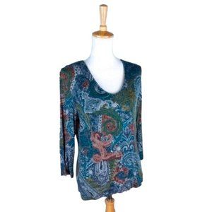Tesori Super Soft Knit Paisley Top Green Size Medium